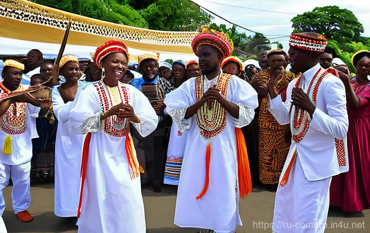 코모로 인종과 민족성 분석 - **A vibrant Comorian market scene, bustling with people from diverse backgrounds. Women in colorful ...