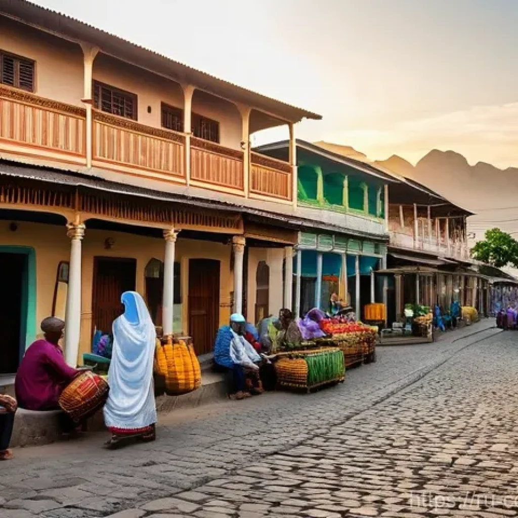 코모로 전통과 현대의 조화 - **Prompt: Historic Moroni Street Scene at Golden Hour**
    A detailed, realistic photograph depicti...