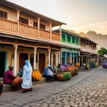 코모로 전통과 현대의 조화 - **Prompt: Historic Moroni Street Scene at Golden Hour**
A detailed, realistic photograph depicti...