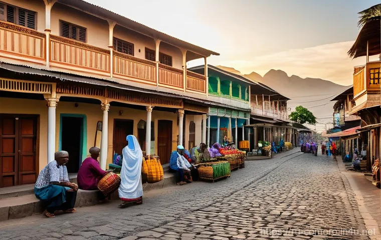 코모로 전통과 현대의 조화 - **Prompt: Historic Moroni Street Scene at Golden Hour**
A detailed, realistic photograph depicti...