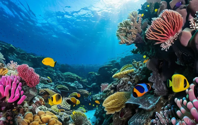 코모로 해양 생물 다양성 - **Prompt**: "A breathtaking underwater scene in the deep waters surrounding the Comoros Islands. A m... 코모로 해양 생물 다양성 - **Prompt**: "A breathtaking underwater scene in the deep waters surrounding the Comoros Islands. A m...
