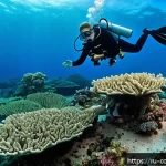 Home 20 코모로 환경 문제와 해결 방안 - A vibrant underwater scene depicting a coral reef restoration project near the Comoros Islands, feat...